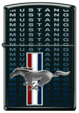 7763 Zippo Mustang Tri-bar Logo - Black Matte Lighter Ships Worldwide And Free To Usa