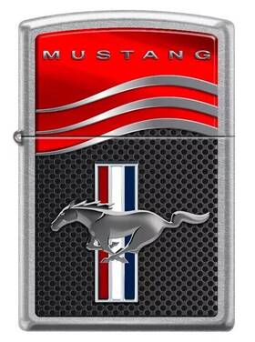 Zp-4034 Zippo Mustang Tri-bar Logo Wavy Red Style Brushed Chrome Lighter Free Usa Ship