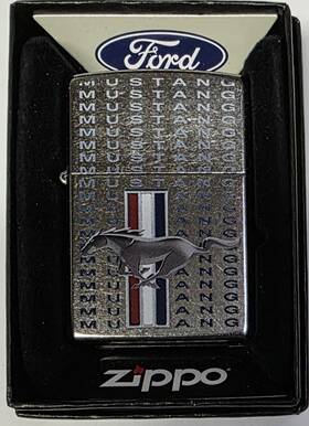 Zippo Zp-66197 Mustang Tri-bar With Text - Satin Chrome Lighter Collector Ships Free