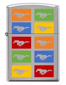 Zp-7040 Zippo Mustang Stacked Running Horses On Chrome Lighter Rare Ships Free To Us