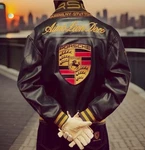 F1 Inspired Leather Porsche Driving Jacket (black) (unisex) (m). Fixed Price $299.99.