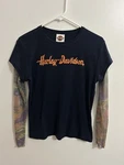Harley Davidson Tattoo Sleeve Shirt Women Medium Mesh Long Black Biker. Fixed Price $29.00.