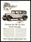 1929 Dodge Brothers Six 4-DOOR Sedan Chrysler Motors Camping Tent Print Ad. Fixed Price $9.95.