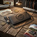 Indian Motorcycle Genuine Leather Biker Wallet With Chain Black Bifold 7". Fixed Price $27.95.