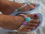Grandco Sandals Smooth V-thong Bling White Frosted Colorful Jeweled Flip Flops. Fixed Price $39.99.