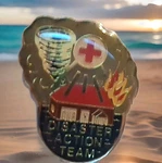 1986 Unique Texas Big Foot Print Red Cross Disaster Lapel Hat Pin Estate B4. Fixed Price $25.00.