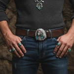 Men Silver Metal Western Fashion Belt Buckle Cowboy Native American Indian Face. Fixed Price $20.99.