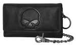 Harley-davidson Mens Skull Embossed Trucker Chain Leather Wallet Black MWM091/08. Fixed Price $72.50.