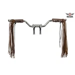 Two-tone Brown Leather Handlebar Covers With Quality Cut Fringe. Fixed Price $24.95.