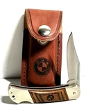 Bmw Pocket Knife With Brown Leather Sheath - New No Box. Fixed Price $59.99.