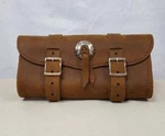 Handmade Crazy Horse Brown Leather 11" Motorcycle Tool Bag With Concho. Fixed Price $75.00.