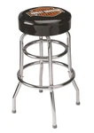 Bar Stool Chrome Legs Black Vinyl Padded Seat Rotates 360 Deg Harley-davidson. Fixed Price $138.99.