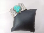 Sterling Silver Turquoise Native Indian-style Artisan Cuff 6.75 In. Max Wrist. Fixed Price $299.95.