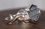 Harley-davidson Sterling Silver Mother Of Pearl Bar & Shield Scroll Ring. Fixed Price $35.00.