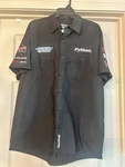 Throttle Threads Men Button Up Work Shirt Embroidered Patches Drag Racing. Fixed Price $28.48.