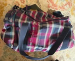 Dakine Plaid Travel Carry Duffle Bag Maroon Navy Blue Big Shoulder Strap. Fixed Price $38.77.