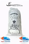 Crystal Clear Plastic Ice Bags With Cotton Draw String, Lb., Pack Of 100. Fixed Price $18.49.