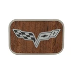 2005-2013 Corvette C6 Walnut And Chrome Belt Buckle With Crossed Flags. Fixed Price $27.95.