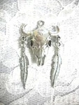 Tribal Buffalo Skull Concho With 2 Feathers American Pewter Pendant Adj Necklace. Fixed Price $18.99.