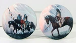 Native American Indian Art Ceramic Coasters Set Of 2 Cork Backs 4 Men W/ Horses. Fixed Price $11.25.