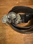 Harley Davidson Willie Sugar Skull Leather Belt & Buckle Roses Xl. Fixed Price $99.00.