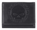 Harley-davidson Men's Willie G Skull Snap Tri-fold Leather Wallet, Black. Fixed Price $46.95.