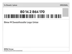 Genuine Bmw Sweathoodie Logo Unise 80-14-2-864-170 New. Fixed Price $107.34.