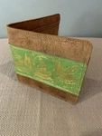 Bi-fold Wallet Made Of Brown Leather With Green Panel Gold Color Indian Art. Fixed Price $25.00.