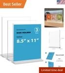 Triple Pack 8.5X11 Acrylic Sign Holders Sturdy Double-sided Displays For Menus. Fixed Price $24.95.