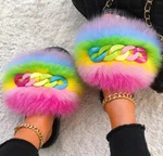 New Women Fox Slippers Fluffy Flip Flops Shiny Chain Furry Beach Size 6.5. Fixed Price $66.49.