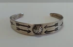 Vintage Harvey Era Small Wrist Navajo Indian Stamped Arrows Silver Cuff Bracelet. Fixed Price $125.00.