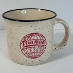 Triumph Motors Campfire Coffee Mug Cream Red Speckled Ceramic Globe Logo. Fixed Price $17.05.