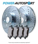 Front Power Cross Drilled Slotted Plated Brake Rotors + Ceramic Pads 86557PK. Fixed Price $136.15.