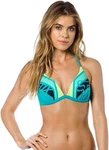 Vintage Fox Racing Pink Teal Yellow Bikini Top Padded Push-up Halter Bra Xl. Fixed Price $80.99.