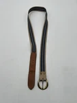 Vintage Fox Logo Stretch Web Belt Blue Tan Striped Brass Buckle Unisex 36". Fixed Price $11.19.