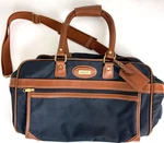 Vtg Jaguar Bag Weekender Travel Shoulder Duffle Navy Blue Leather Canvas. Fixed Price $28.99.