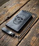 Skull Genuine Leather Biker Wallet With Chain Black Bi-fold 7". Fixed Price $27.95.
