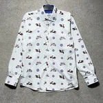 Claudio Lugli Scooter Vespa Print Shirt Mens Xl White Union Jack Mod Cotton. Fixed Price $55.67.