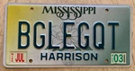 Mississippi Vanity Auto License Plate " Bglegqt Ms Big Cutie Nice Legs. Fixed Price $16.99.
