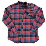 Mens Fox Head Racing Shirt Button Up Flannel Flap Pockets Blue Red Plaid Medium. Fixed Price $28.91.