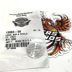 New Genuine Harley 1-1/8" Bar & Shield Logo Medallion Backrest Emblem 13883-00. Fixed Price $16.00.