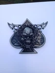 Large Skull Motorcycle Belt Buckle Harley 4"X3' Black Metal Flames Chain Spade. Fixed Price $23.25.