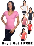 Hering Ladies Thin Lightweight Stretch Basic V-neck T-shirt 02TQ. Fixed Price $19.99.