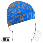 New Blue Pinstripe Flames Over Grey Headwrap Doo Rag Skull Cap. Fixed Price $7.49.
