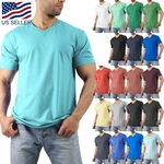 Mens Neck Shirts Short Sleeve Solid Premium Cotton Basic Tee Casual. Fixed Price $7.99.