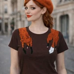 Faux Foxy Felt Fur Wrap On Brown Women's T-shirt Top. Fixed Price $28.00.