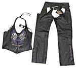 Nwt Harley-davidson Enlist Purple Wing Leather Chaps + Halter Xl Matching Set. Fixed Price $329.99.