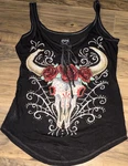 Lethal Angel Black Red Beige Skull Rose Lace Up Scoop Neck Sleeveless Tank Women. Fixed Price $15.00.