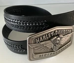 Harley-davidson Men's Bikers Engine Wings Silver Buckle & Leather Belt Sz 36. Fixed Price $50.00.