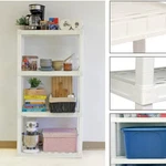 56"HX14"DX30"W 4-SHELF Plastic Garage Shelves Storage Shelving Unit White 400LBS. Fixed Price $50.53.